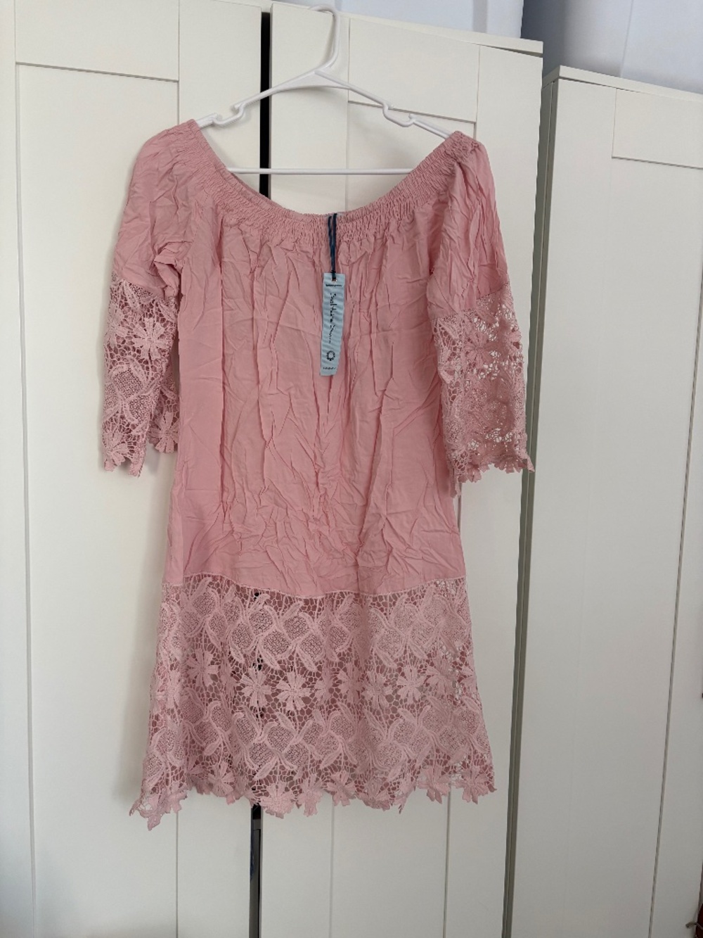 Pink swim coverup off shoulder dress size small